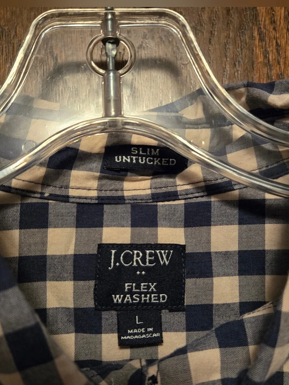 J Crew Men's Flex Washed Slim Untucked Navy and Cream Check Button-Down Shirt